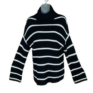 Caslon Sweater Tunic Shaker Funnel Neck Black White Stripe Bell Sleeves XS